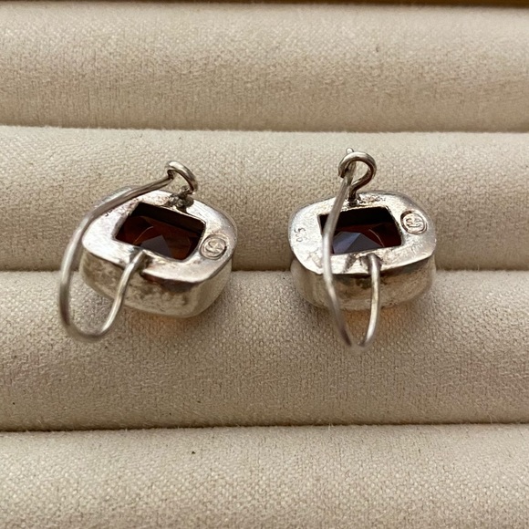 Vintage 925 Sterling Silver Amber Cushion Drop Wire Hook Earrings - Picture 6 of 12